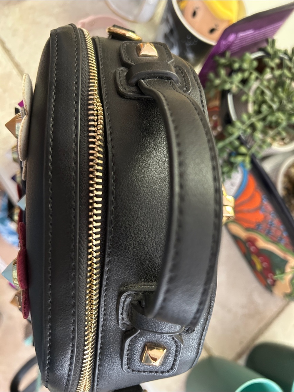 Black Floral Appliqué Mini Backpack - Women's Bag - Picture 6 of 7